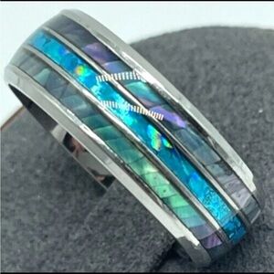 Elegant Silver and Blue Opal Colored men’s size 11 wedding Ring
